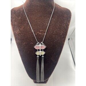 Jennifer Lopez Long Glass, Rhinestone Tassel Pendant Necklace New